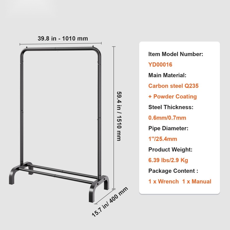 Vaateripustin hiiliteräksinen 25,4 mm putkella alaohyllyllä U-jalustalla liukuestotyynyillä makuuhuoneeseen