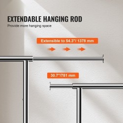 Vaateteline hiiliteräs kromipinnoitteella säädettävä 78–138 cm ylätanko alahylly 4 pyörää 2 lukittavaa