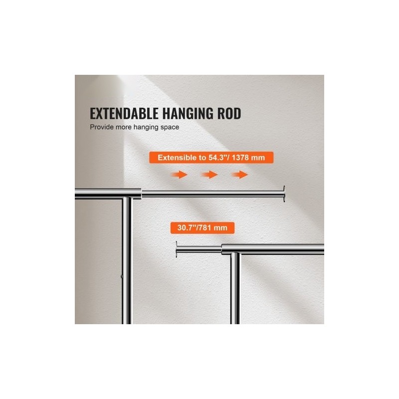 Vaateteline hiiliteräs kromipinnoitteella säädettävä 78–138 cm ylätanko alahylly 4 pyörää 2 lukittavaa