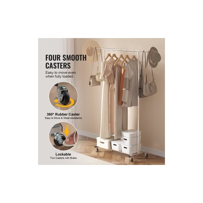 Vaateteline hiiliteräs kromipinnoitteella säädettävä 78–138 cm ylätanko alahylly 4 pyörää 2 lukittavaa