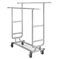 Hiiliteräs vaateräkki kahdella vaatetangolla säädettävällä korkeudella jatkettavalla pituudella alahyllyllä 272 kg