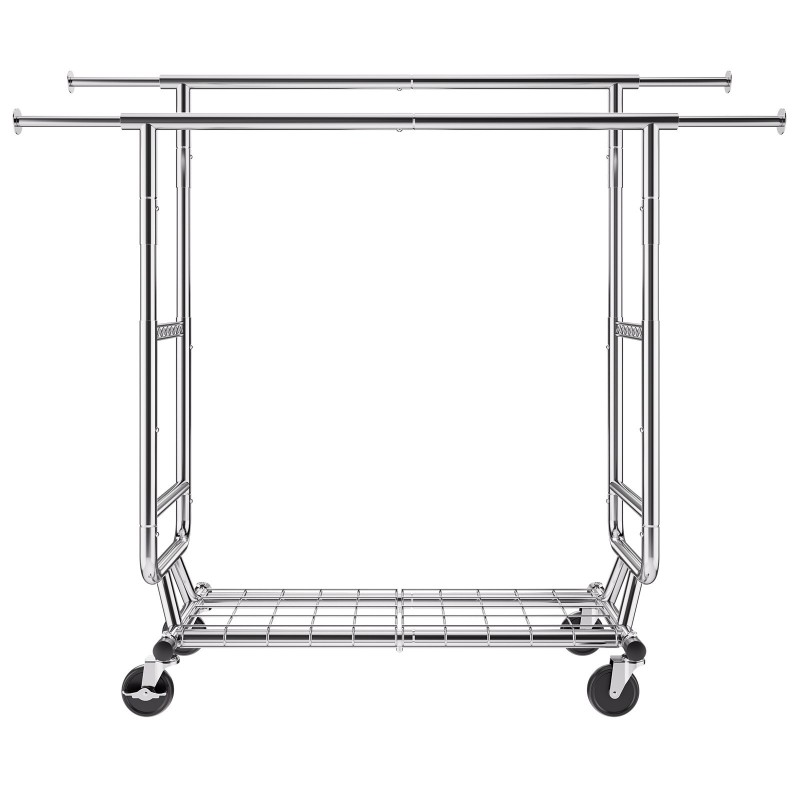 Hiiliteräs vaateräkki kahdella vaatetangolla säädettävällä korkeudella jatkettavalla pituudella alahyllyllä 272 kg