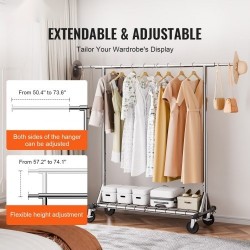 Vaateripustin hiiliteräs pyörillä säädettävä leveys ja korkeus alahylly