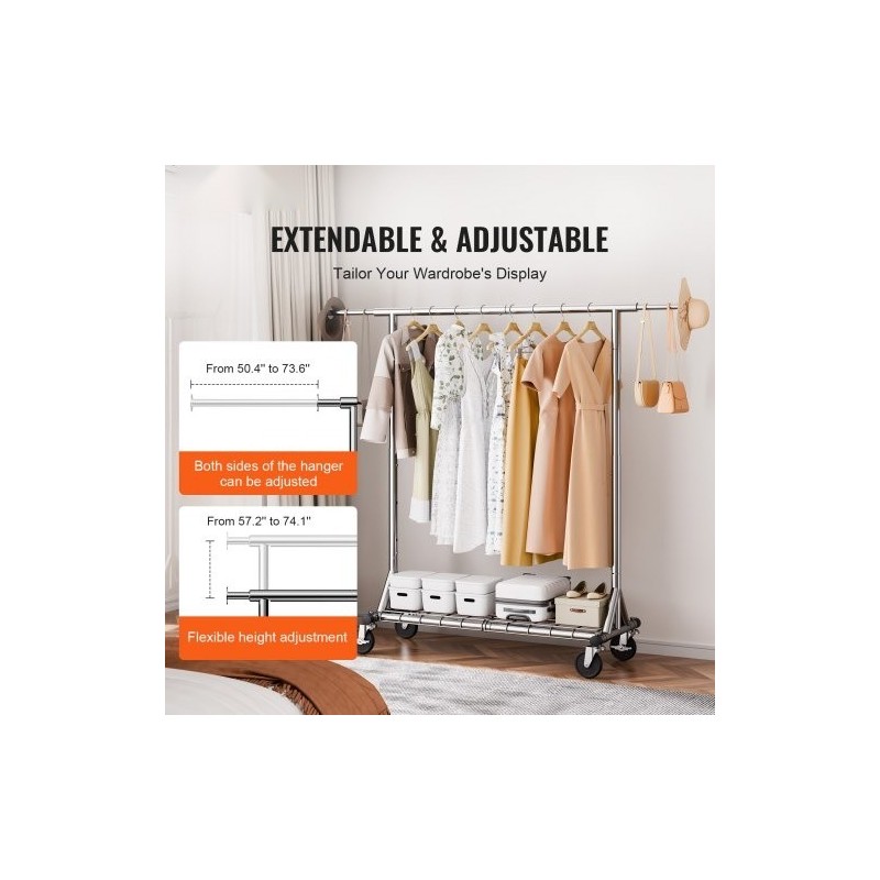 Vaateripustin hiiliteräs pyörillä säädettävä leveys ja korkeus alahylly