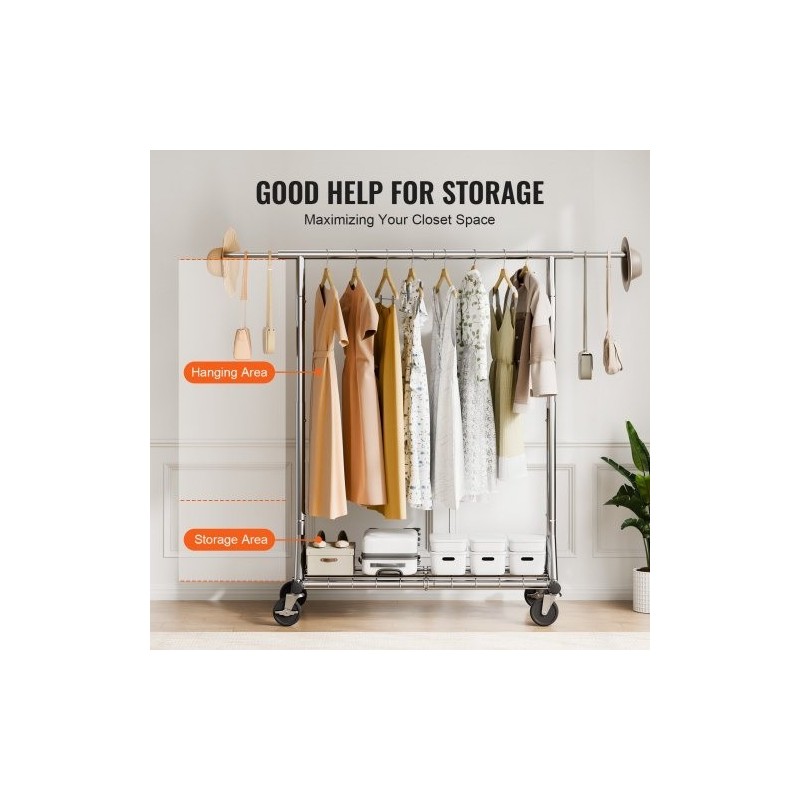 Vaateripustin hiiliteräs pyörillä säädettävä leveys ja korkeus alahylly