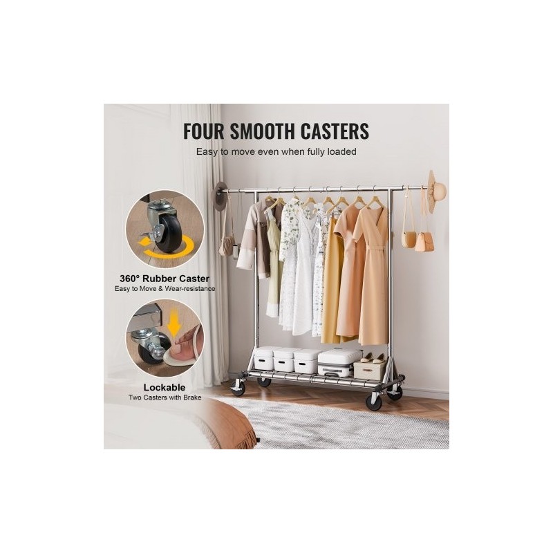 Vaateripustin hiiliteräs pyörillä säädettävä leveys ja korkeus alahylly