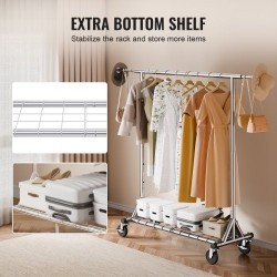 Vaateripustin hiiliteräs pyörillä säädettävä leveys ja korkeus alahylly