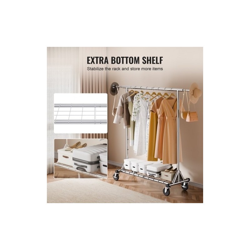 Vaateripustin hiiliteräs pyörillä säädettävä leveys ja korkeus alahylly