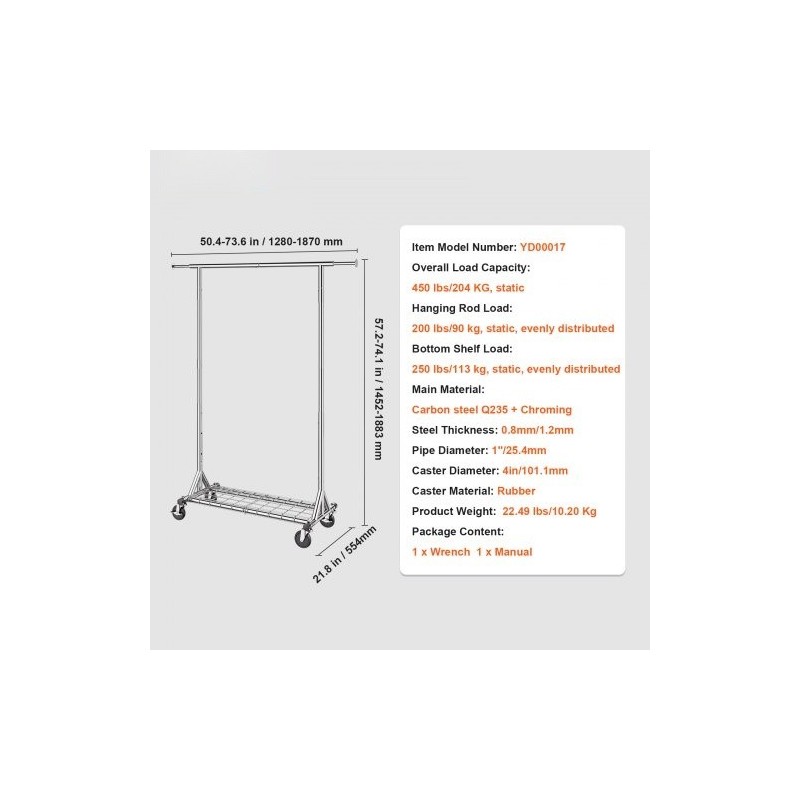 Vaateripustin hiiliteräs pyörillä säädettävä leveys ja korkeus alahylly