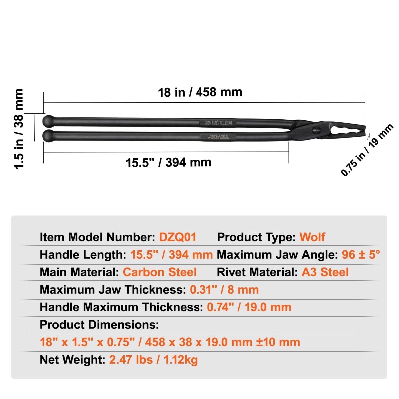Sepänpihdit hiiliteräksestä 458 mm pitkät hevosenkengille sudenleuat A3 teräsniitit