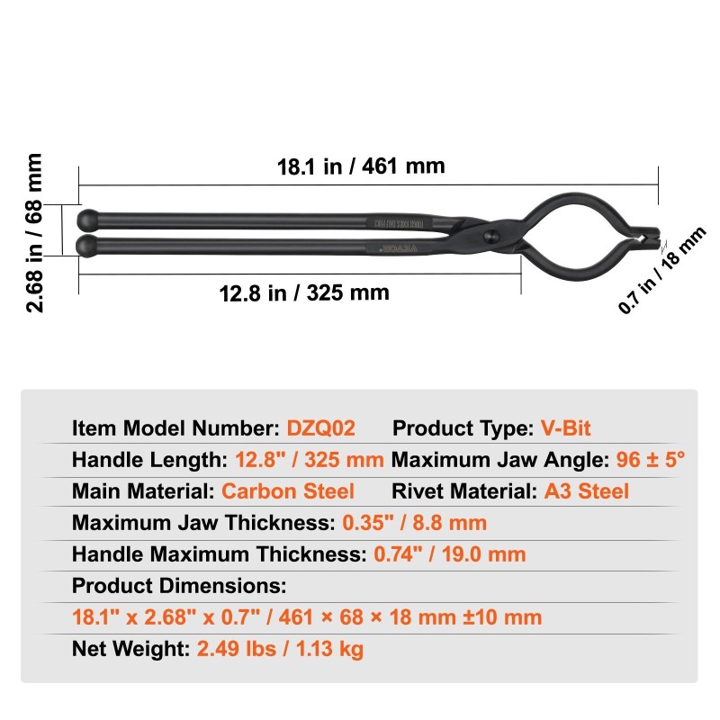 Takopihdit V-uraiset hiiliteräs 461 mm pitkä kahva naulamaisille kappaleille