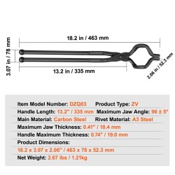 Sepänpihdit hiiliteräksiset 463 mm Z-muotoisilla V-leuoilla A3-teräsniitit