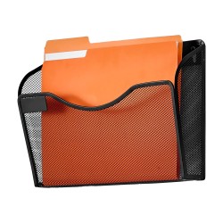 Metallinen seinälle kiinnitettävä kolmeosainen yksitaskuinen asiakirjateline toimistoon kotiin kouluun