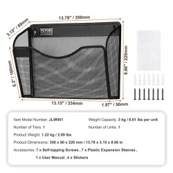 Metallinen seinälle kiinnitettävä kolmeosainen yksitaskuinen asiakirjateline toimistoon kotiin kouluun