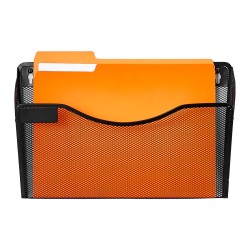 Seinälle kiinnitettävä metallinen arkistoteline 6 verkkolokerolla ja nimilapuille