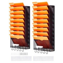 Metallinen seinäkiinnitteinen asiakirjateline 2 yksikköä 10 taskua nimikentillä verkkorakenteella toimistoon kotiin kouluun