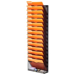 Seinälle asennettava metallinen asiakirjateline yhdestä osasta valmistettu kuusitoista verkkotaskua