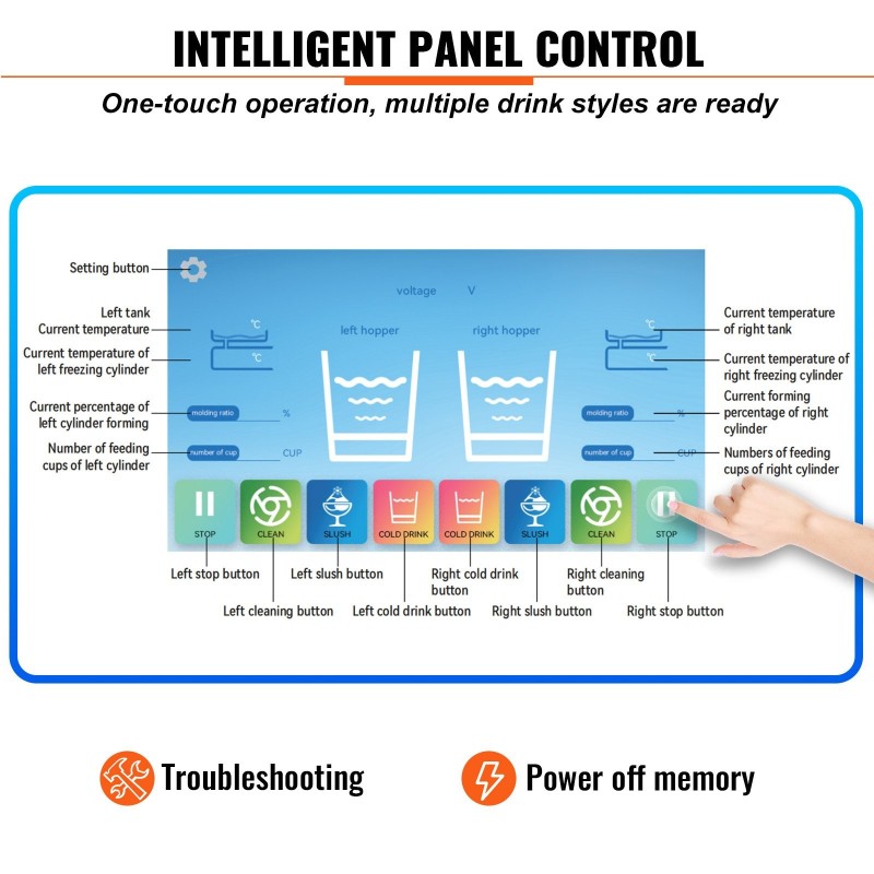 Kaksialtainen slush ja jääjuomakone 2 x 8L ruostumaton teräs digitaalinen ohjauspaneeli