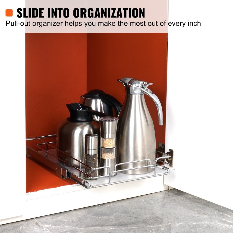 Ulosvedettävä teräskori kromattu teräs asennuskoko 340 x 563 x 185 mm