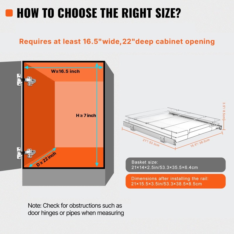 Ulosvedettävä kromipinnoitettu teräskori yksitasoinen asennuskoko 415x563x185mm allaskaappiin mataliin kaappeihin