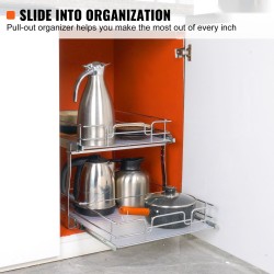 Ulosvedettävä 2-tasoinen kaapinjärjestäjä kromipäällysteisestä teräksestä keittiöön 461×569×483 mm