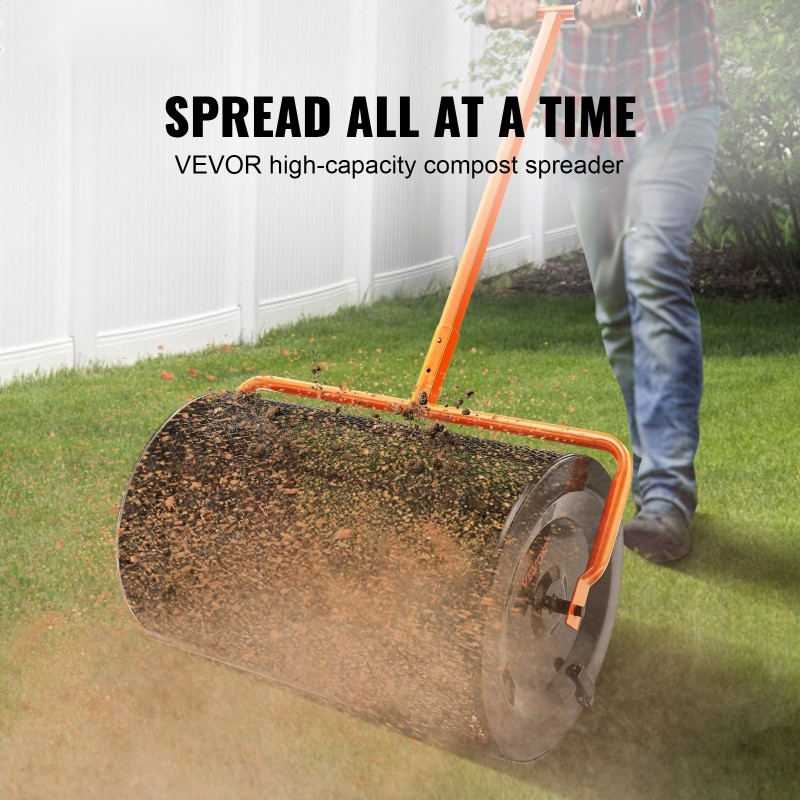 Kompostinlevitin jauhemaalatulla teräsverkkorummulla 61 cm korkeussäädettävä aisa nurmikoille ja puutarhaan