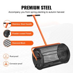 Kompostinlevitin jauhemaalatulla teräsverkkorummulla 61 cm korkeussäädettävä aisa nurmikoille ja puutarhaan