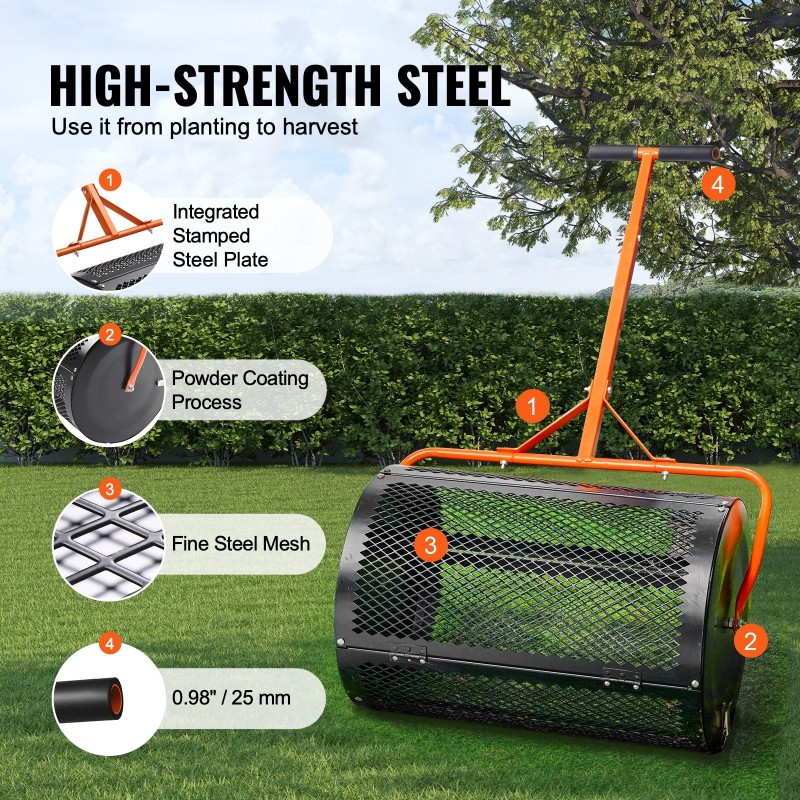 Kompostin levitin teräsrunkoinen 61 cm rumpu säädettävä T-kahva musta