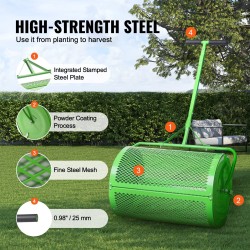 Kompostin ja turpeen levitin teräksinen verkko 24 tuuman rullakori korkeussäädettävällä T-mallisella aisalla