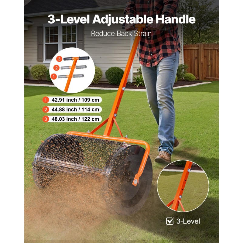 Kompostinlevitin 24 tuuman jauhemaalatulla teräsrungolla säädettävällä T-kahvalla nurmikolle