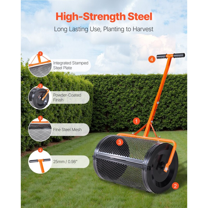 Kompostinlevitin 24 tuuman jauhemaalatulla teräsrungolla säädettävällä T-kahvalla nurmikolle