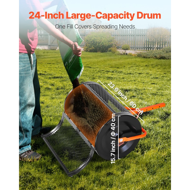 Kompostinlevitin 24 tuuman jauhemaalatulla teräsrungolla säädettävällä T-kahvalla nurmikolle