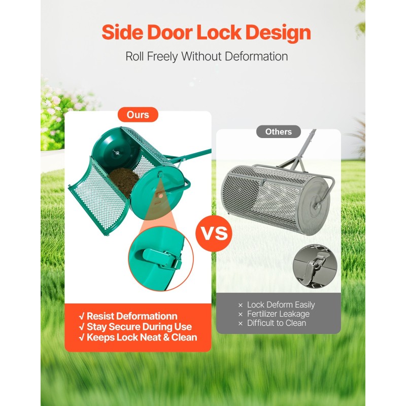 Kompostinlevitin jauhemaalattua terästä 24 tuuman rummulla neliasentoinen kahva siemenille ja lannoitteille