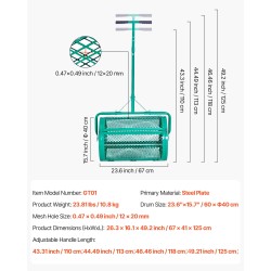 Kompostinlevitin jauhemaalattua terästä 24 tuuman rummulla neliasentoinen kahva siemenille ja lannoitteille