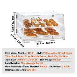 Leivosvitriini akryyli 2-tasoinen työpöydälle irrotettavat tarjottimet 52,6×33,5×30,2 cm