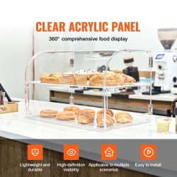 Akryylinen kaksitasoinen leivonnaisten esillepanokaappi 56×36×36 cm irrotettavilla hyllyillä