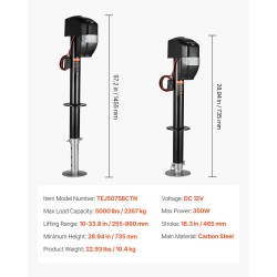 Sähköinen perävaunutunkki hiiliteräs 2267 kg kantavuus 255–860 mm nostoalue 12 V moottori