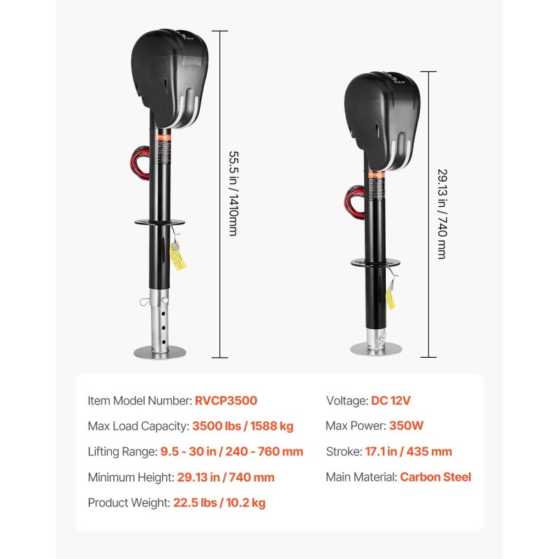 Sähköinen perävaunun nokkatunkki hiiliteräs 1588 kilogrammaa nostokorkeus 240–760 millimetriä