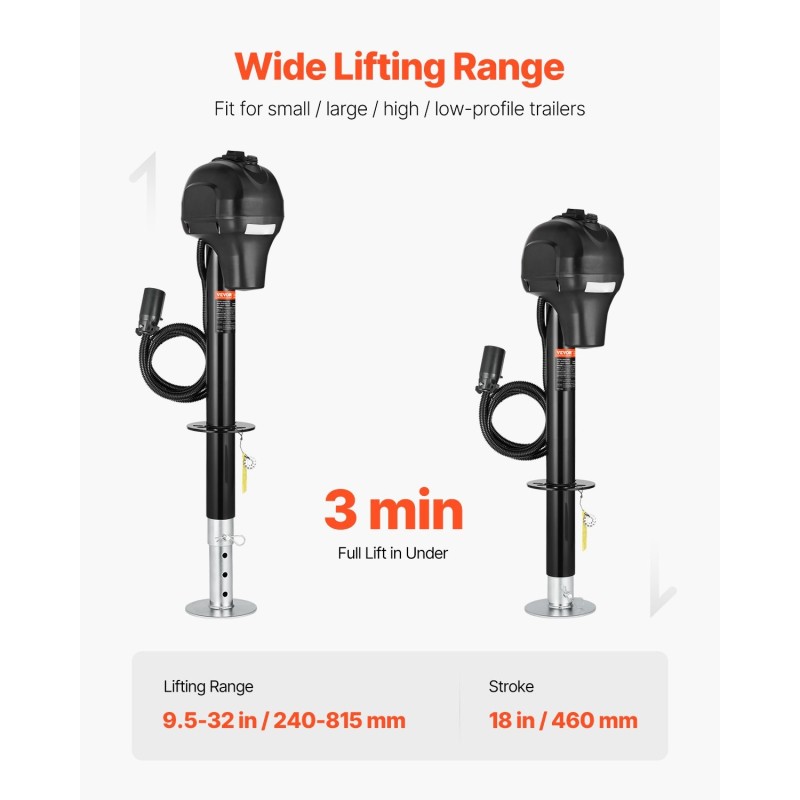 Sähköinen perävaunutunkki hiiliteräs 1588 kg 12 V 240–815 mm 7 napainen liitin