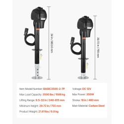 Sähköinen perävaunutunkki hiiliteräs 1588 kg 12 V 240–815 mm 7 napainen liitin