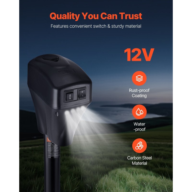 Sähkökäyttöinen perävaunun tunkki hiiliteräksinen 2267 kg nostokyky 255–860 mm nostoalue