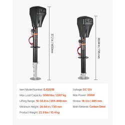 Sähkökäyttöinen perävaunun tunkki hiiliteräksinen 2267 kg nostokyky 255–860 mm nostoalue