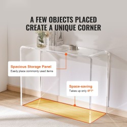 Akryylinen U-muotoinen konsolipöytä läpinäkyvä 20 mm paksu 964x381x740 mm