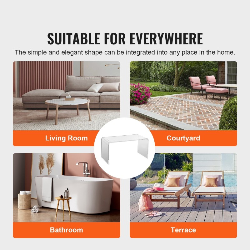 Akryylinen U-muotoinen sivupöytä 414 mm korkea 20 mm kansilevy läpinäkyvä