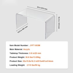 Akryylinen U-muotoinen sivupöytä 414 mm korkea 20 mm kansilevy läpinäkyvä