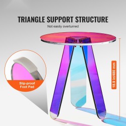 Pyöreä akryylisivupöytä läpinäkyvä hohtava sateenkaarisävy läpimitta 450 mm korkeus 480 mm