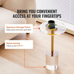 Pääty ja sivupöytä läpinäkyvästä akryylistä 302 mm pyöreällä levyllä korkeus 543 mm