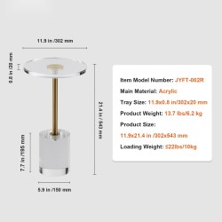 Pääty ja sivupöytä läpinäkyvästä akryylistä 302 mm pyöreällä levyllä korkeus 543 mm