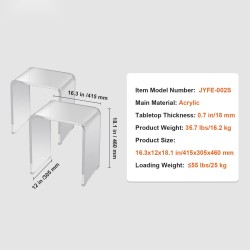 Akryyliset C-muotoiset sivupöydät 2 kpl läpinäkyvät korkeus 460 mm