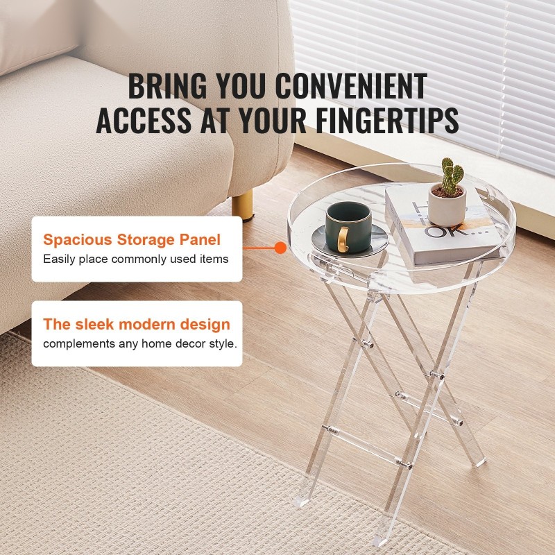 Akryylinen taitettava tarjotinpöytä läpinäkyvä 5 mm pöytälevy X-muotoiset jalat